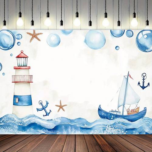 1pc watercolor marine theme banner lighthouse sailboat design durable polyester fabric 3 sizes 39x59 51 18x59 70 8x90 5in for home decor parties graduations birthdays garden outdoor celebrations nautical decor party decoration smooth texture