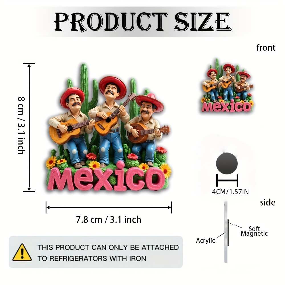 TEMU 1 Imán de Festival - Guitarrista, Cactus y de México - Imán de Acrílico y Goma para Refrigerador, Ideal para Decoraciones del de Mayo, , Fiestas