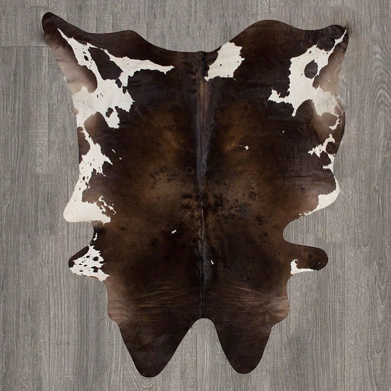 TEMU [ Product] 1pc Irregular Black And White Cowhide Pattern Printed Mat, Farm Beige Cow-shaped Area Mat, Brown Beige Pattern Bedroom Mat, Country