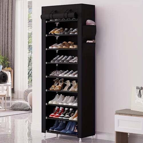 5 7 9 tier fabric covered shoe rack sturdy metal shelf with plastic connector multi layer dustproof shoe storage holds 15 27 pairs ideal for indoor home bedroom entryway garage
