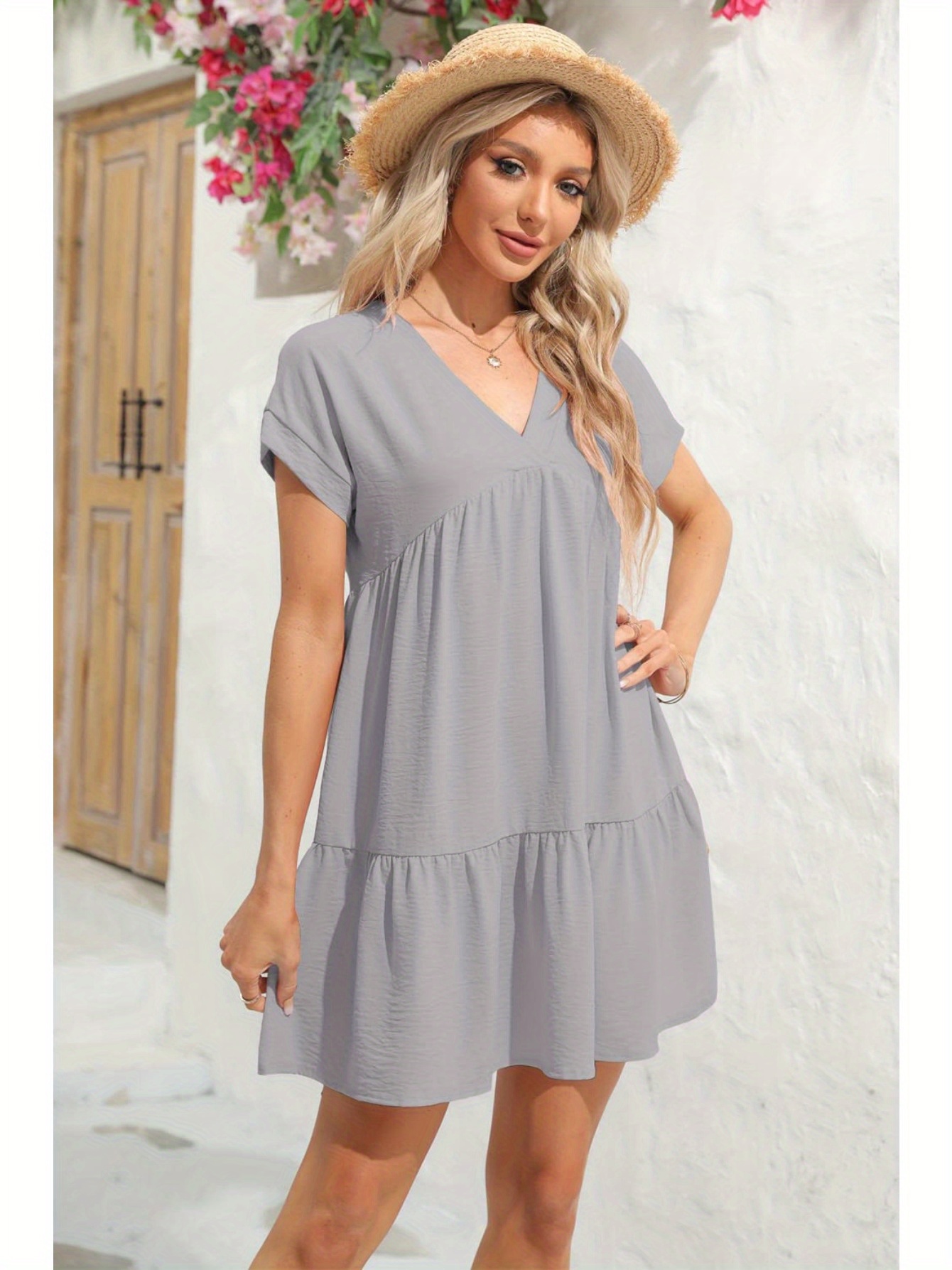 white christmas dresses Cara Floral Eyelet Flutter Sleeve Babydoll Mini Dress • American Threads Young Women's Fashion Pink / L main image 1