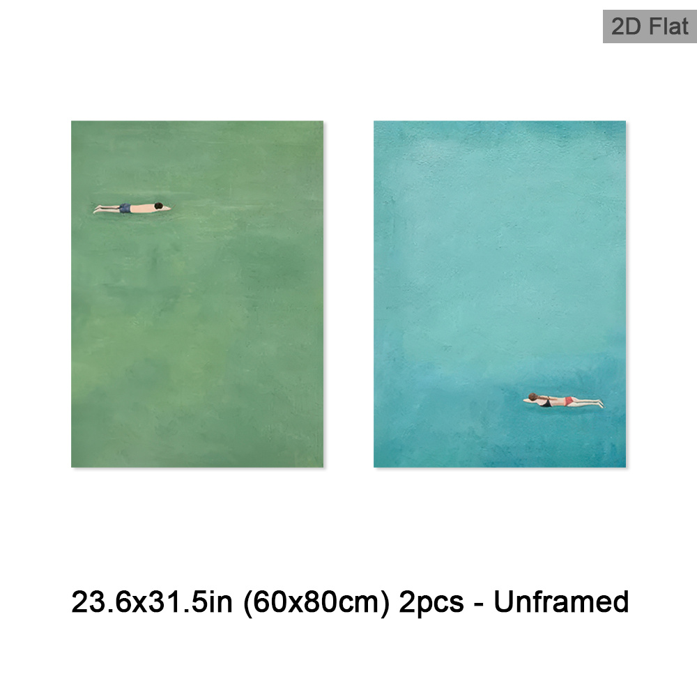 TEMU 2d Flat, 2d Flat, 2pcs Unframed Swimming Scene Wall Decor, Water Canvas Painting, Summer Relaxation Art Prints Poster, Fashion Wall Art, Vintage