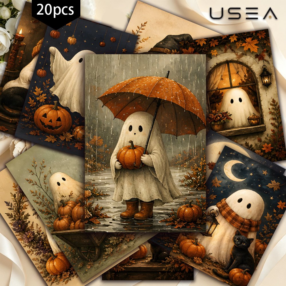 TEMU 20pcs Vintage Halloween Postcard Set, Cute Pumpkin Retro Spooky Aesthetic Art Decorative Postcards Assortment For Mailing Greeting Wall Collage