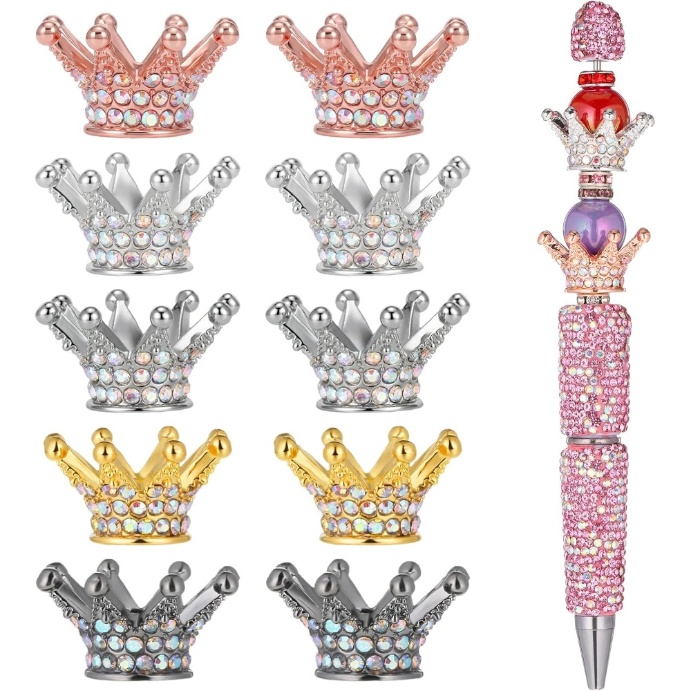 TEMU 10pcs Perles Focalisées Couronne pour Stylos, Perles d'Espacement en Strass pour Stylos Perlés, Perle Bling Fancy pour la Fabrication de Bijoux,