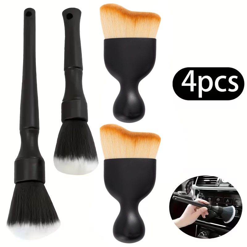 E-shop 4-teiliges Set weicher Autodetailbürsten mit ergonomischem, robustem Griff, langlebiges plastikfreies Design für Armaturenbrett-