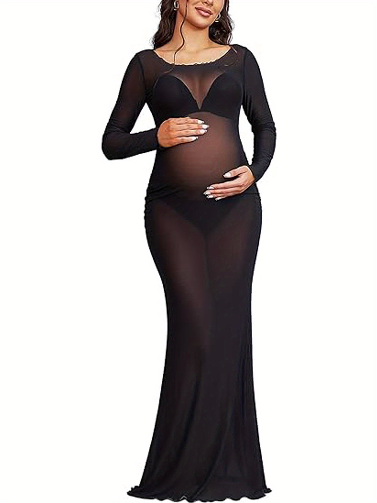 women sheer mesh maternity dress long sleeve fit long dresses for  photography props - women's clothing - Temu