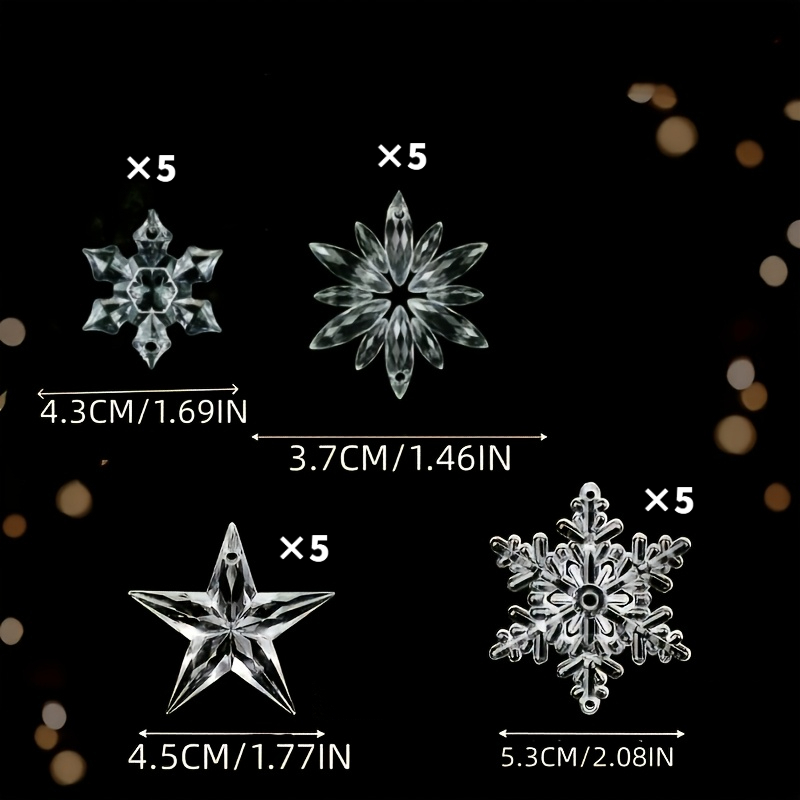 TEMU 20pcs Multi-type Combination Pack, Transparent Crystal Snowflake And Star Ornaments, Christmas Tree Hangings, Acrylic Decorative Pendants,
