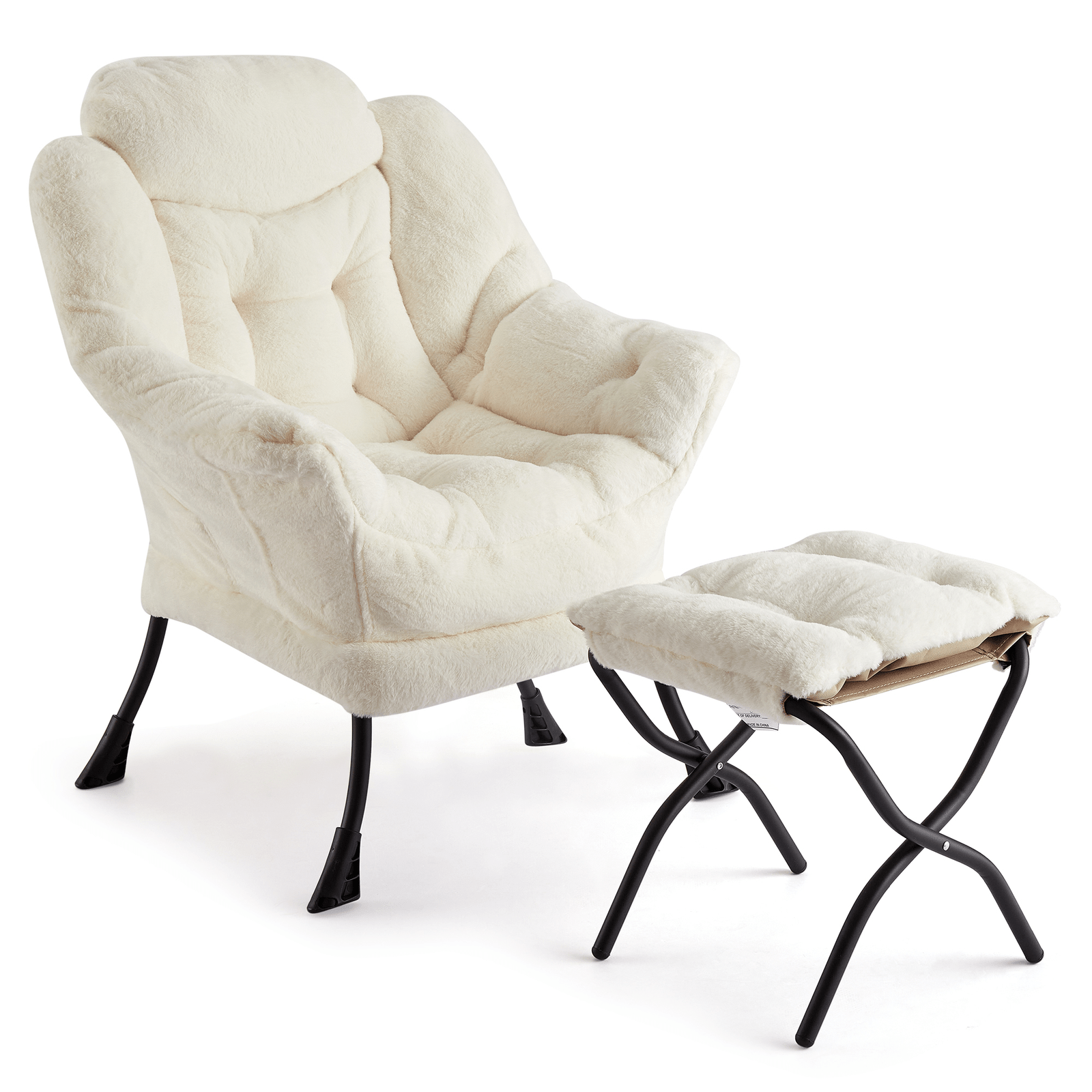 Image of Lazy Chair With Ottoman & Side Pocket - Modern Lounge Accent Armchair, Comfy Reading Seat For Living Room, Bedroom & Office