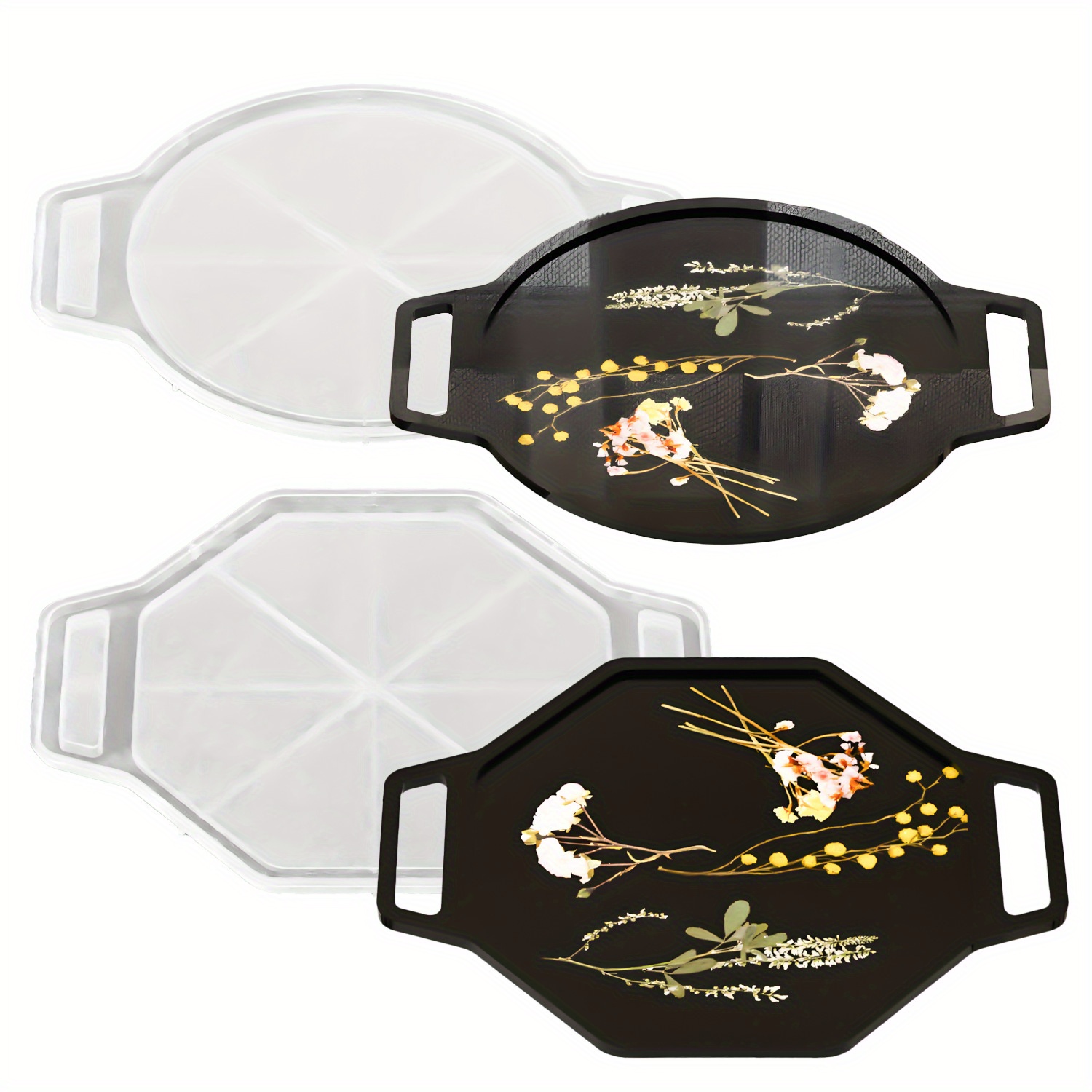 Image of 2pcs Resin Casting Molds Styles - Oval Octagonal Handle Trays With Silicone Molds For Storing Dinner Plates. Suitable For Placing Fruits Room As A Tray Decoration Item. Creative Handicrafts