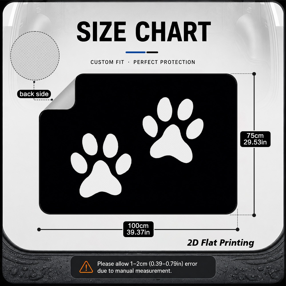 TEMU 2d Flat, 1pc White Animal Paw Print Vehicle Trunk Mat, Protective Car Interior Cargo Liner, Dust-proof, Durable And , Chic , Suitable For
