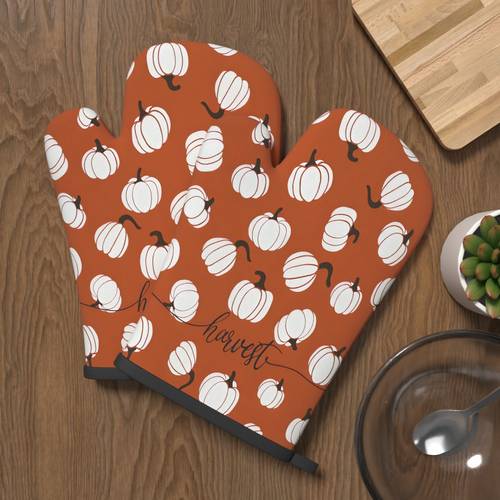item picture 2pcs 10 7in autumn pumpkin mitts heat resistant and non slip suitable for kitchen decoration barbecue cooking baking picnic family gathering party carnival holiday gifts thanksgiving oven mitts mu