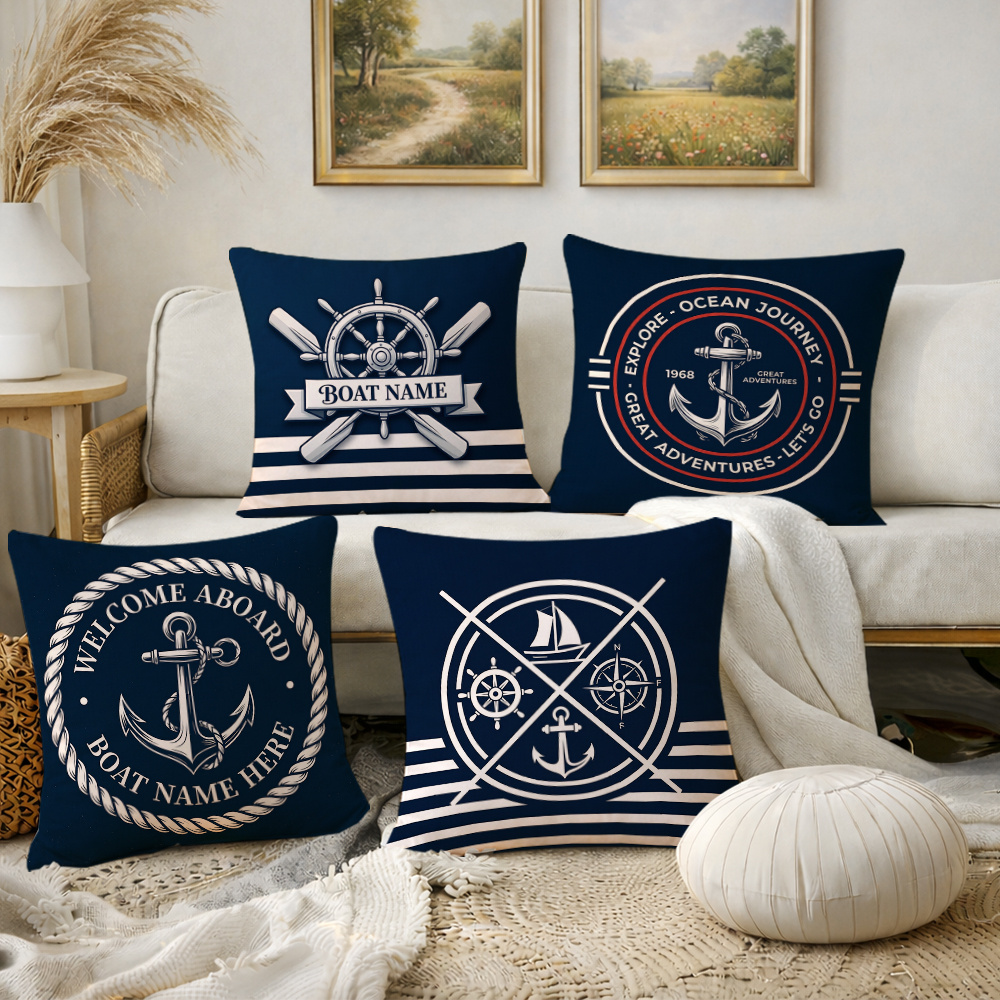 TEMU 4pcs Nautical Maritime Throw Pillow Covers Suitable For Living Room, Boat-themed Cushion Cases With 