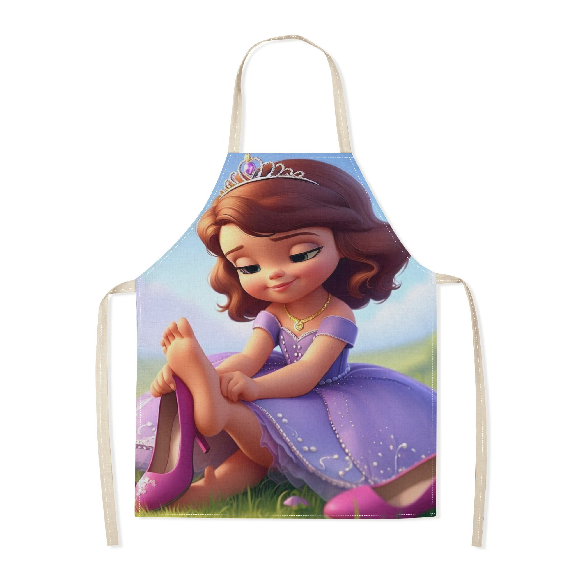 disney   waterproof apron - vibrant cartoon princess design,   polyester, ideal for home, restaurants, cafes & more - stylish & simple with flower pattern details 6