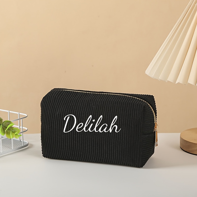 TEMU 1 Custom Name Cosmetic Bag, Personalized Makeup Pouch Organizer, Corduroy Cosmetic Bag, Suitable For Portable Toiletry Travel Storage,