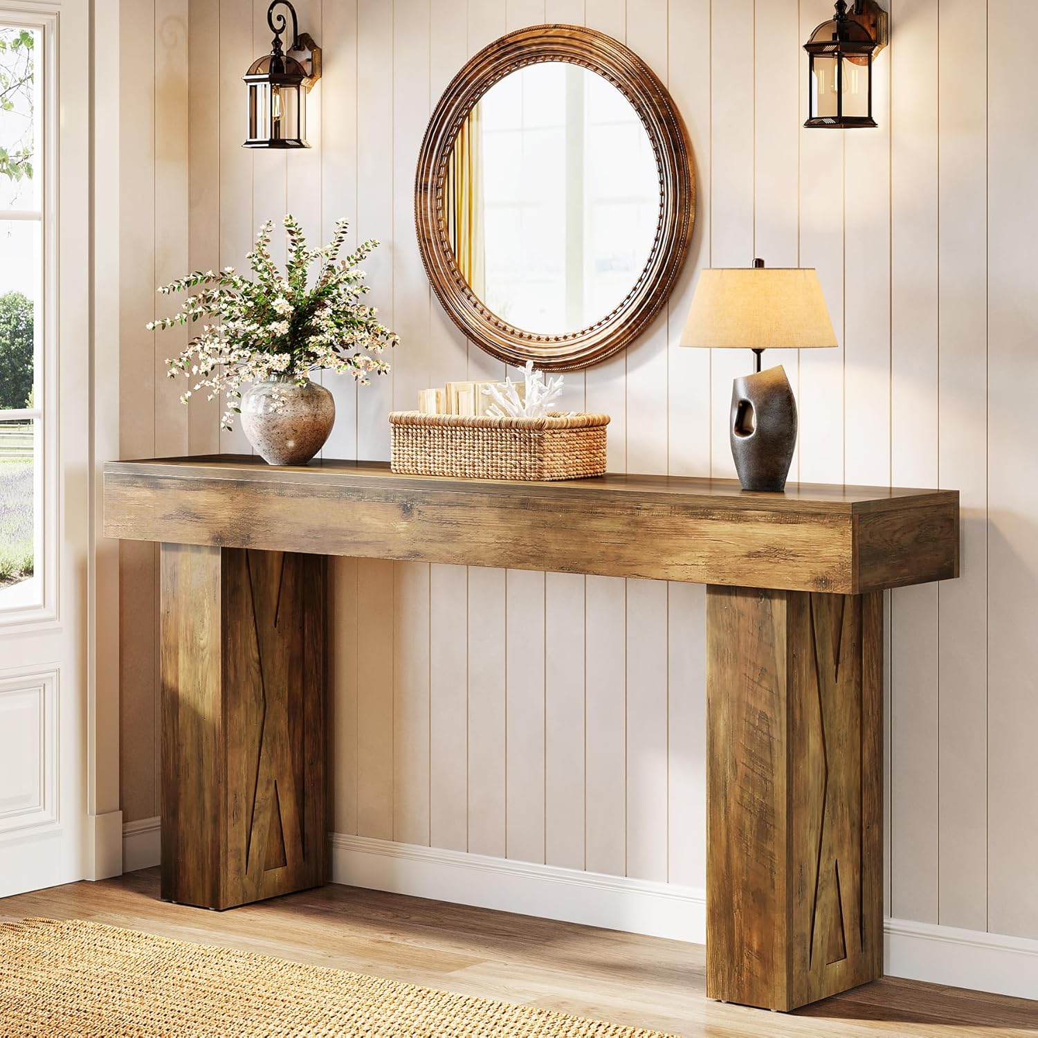 Image of 63-inch Narrow Console Table | Style, Multifunctional Hardwood And Wood Table For Hallway, Entryway, Living Room, Bedroom, Home Office