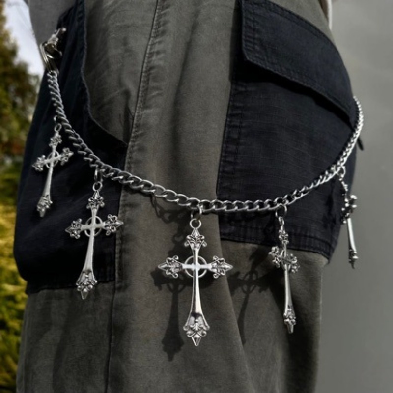2pcs gothic abi cross waist chain necklace dark retro y2k - Temu display picture 1