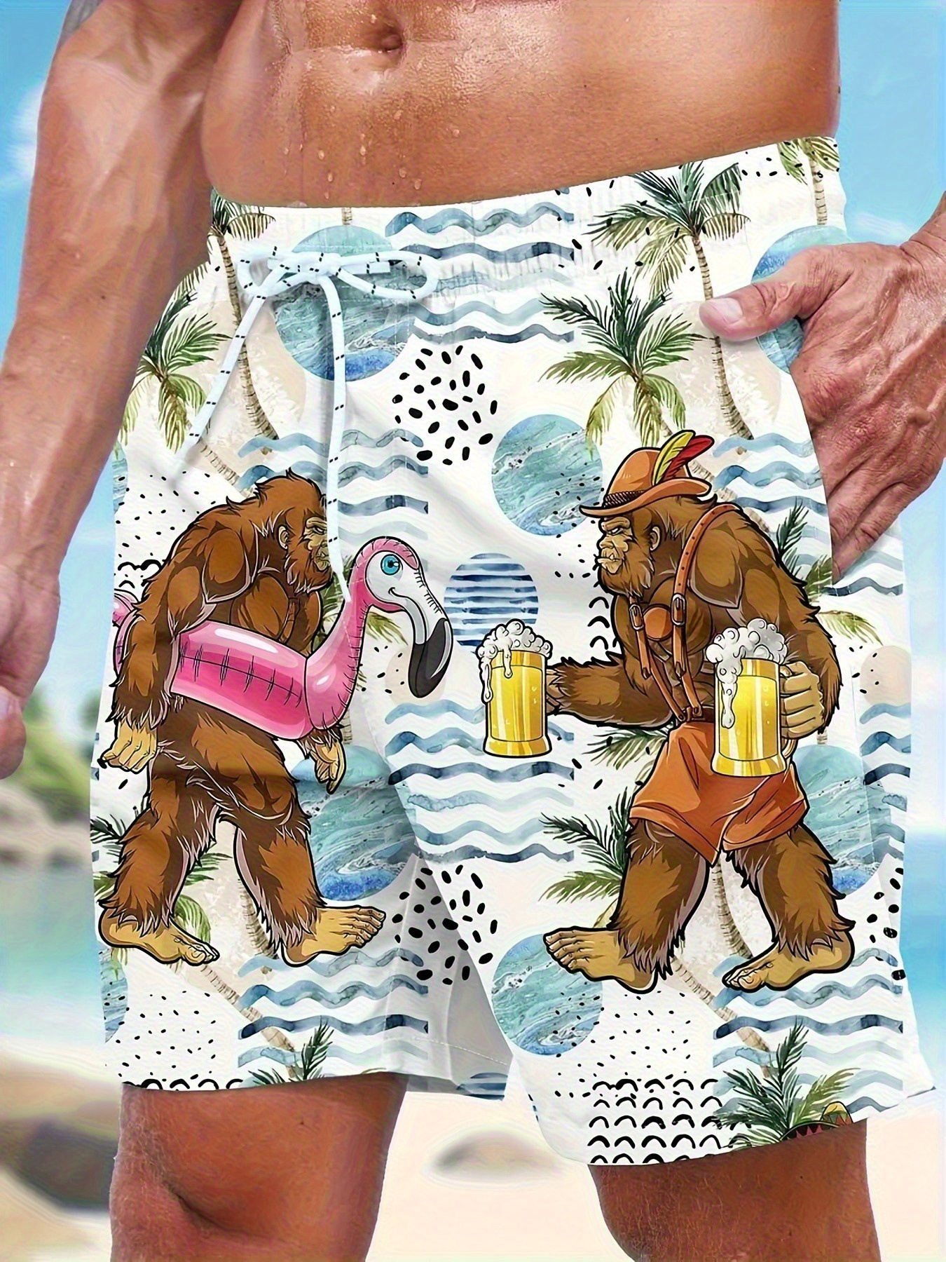 Plus Size Men's Swim Shorts - Quick-Dry Print Bathing Suits With Elastic Waistband & Pockets For Beach & Pool