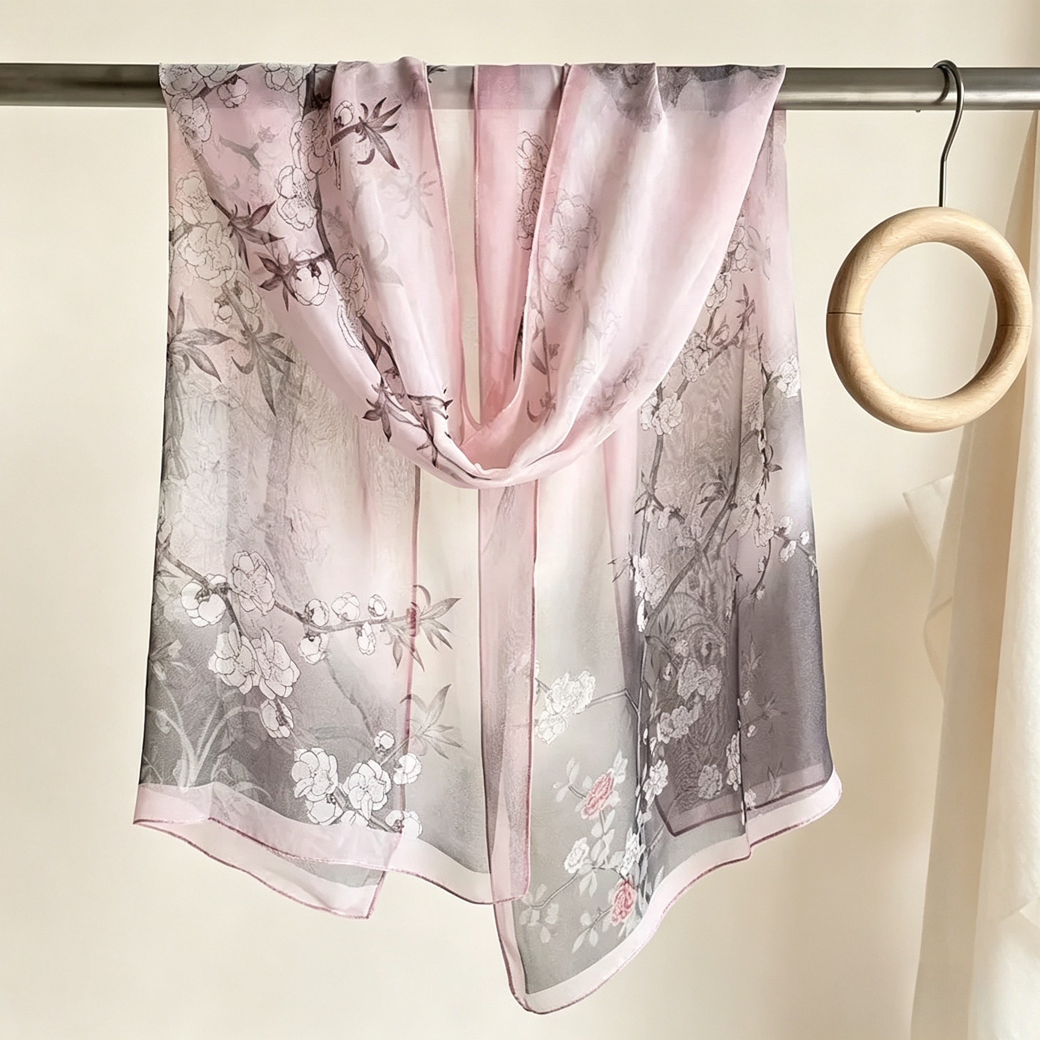 TEMU Women's 100% Silk Oversized Scarf, Floral Print, Lightweight Breathable Shawl, Suitable For Daily Commute, Travel, Photography