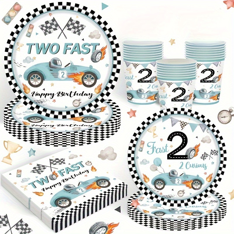 WFKLDF Two Fast Two Curious Banner - Boy's 2nd Birthday Car Theme, Racing Car Party Decor, Cheers To 2nd Birthday Celebration Supplies In Black And...