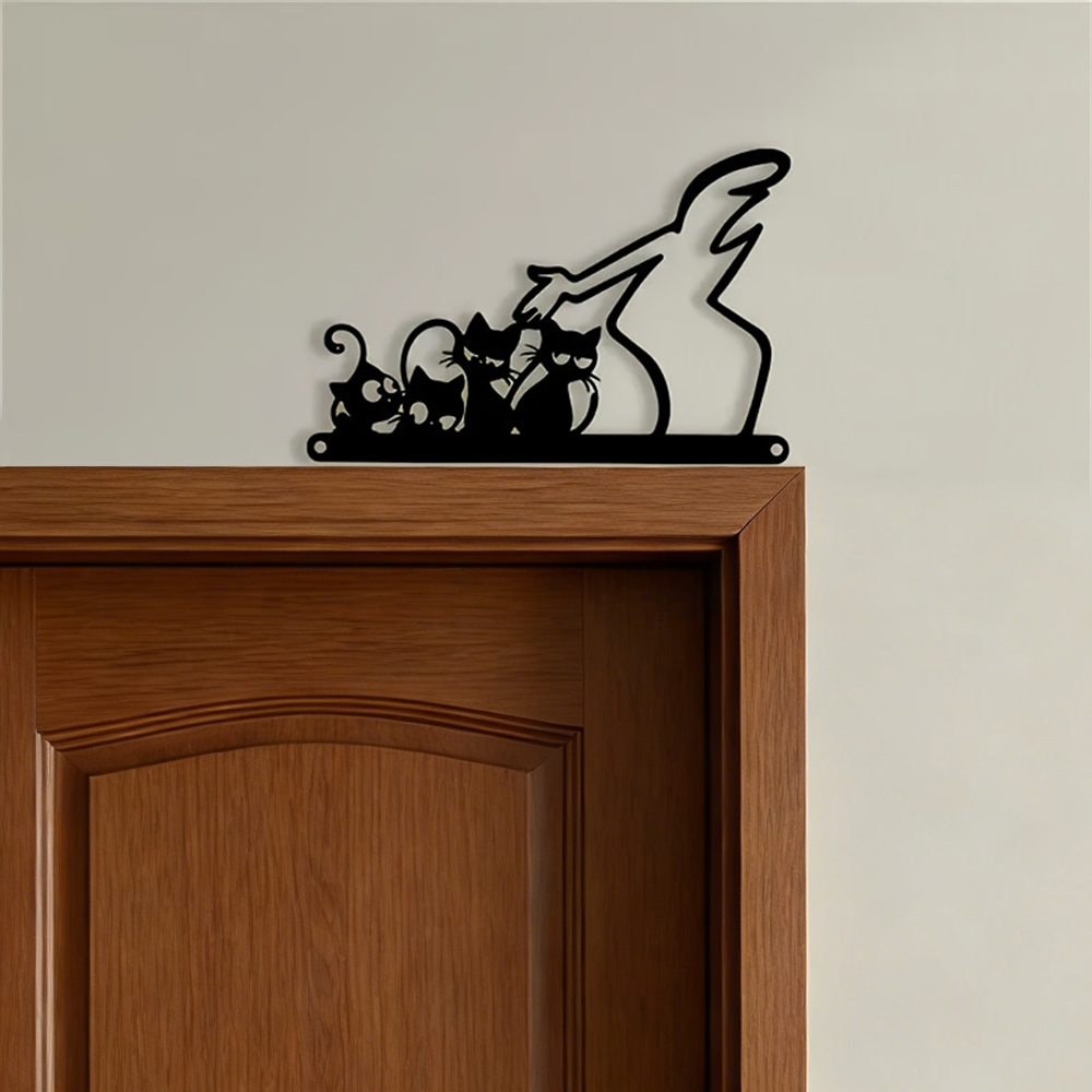 TEMU [2d Flat] A Gift Suitable For , A Minimalist Black Acrylic Cat Wall Decoration - Line Art Cat Door Hanger, Retro Japanese Design, Reusable Door