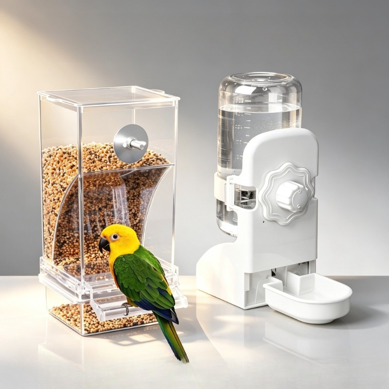 TEMU Ensemble mangeoire à oiseaux et distributeur d'eau anti-poussière, accessoires pour cage de perroquet, convient aux cockatiels, , inséparables,