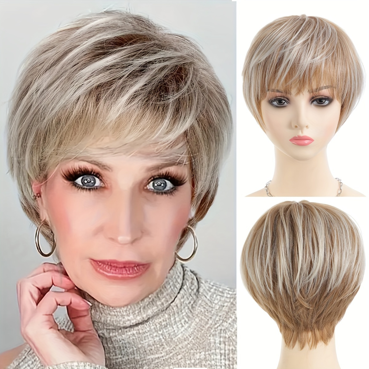 TEMU Stylish Golden Bob Wig For Women, Featuring Straight Synthetic Hair And A Rose Mesh , Designed For And