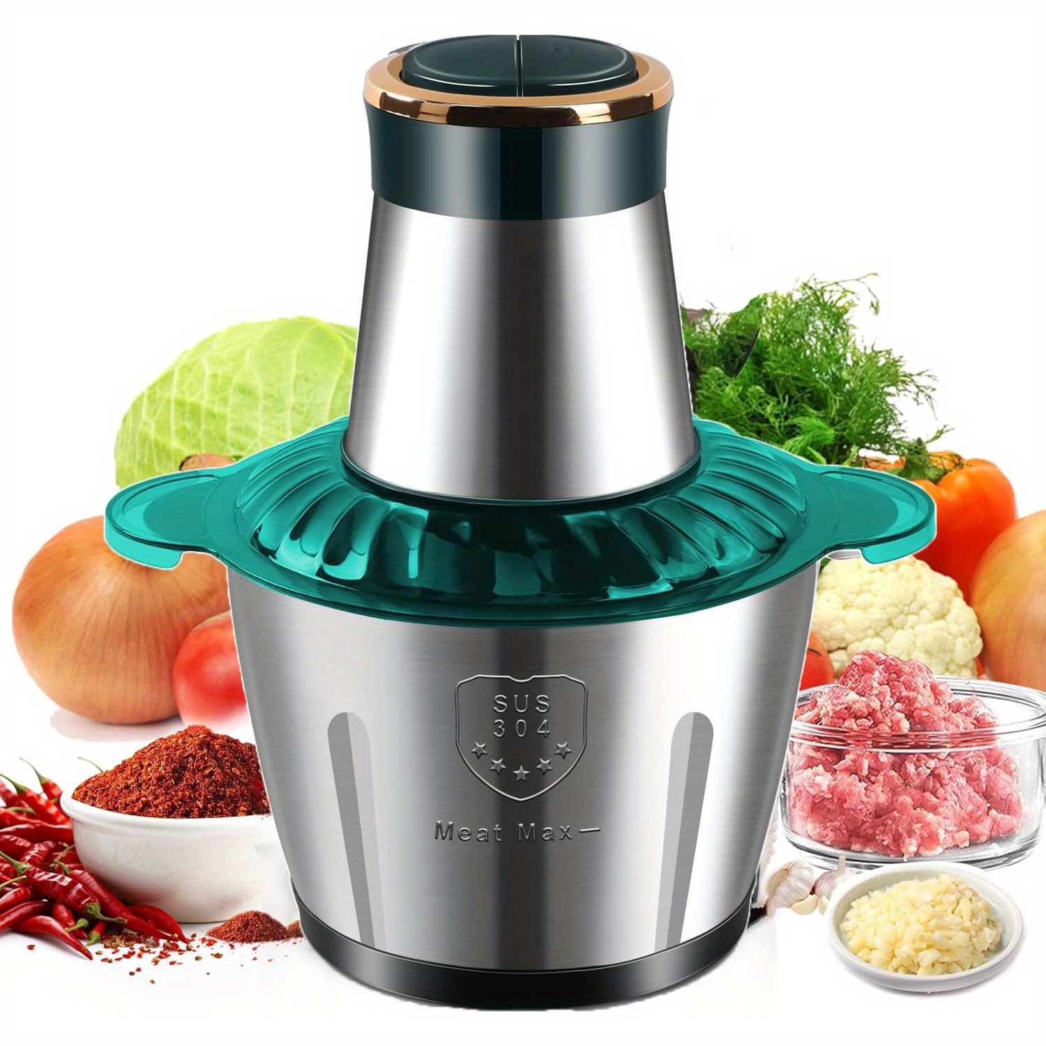 Image of Meat Grinder, Vegetable Grinder, Electric Household Noodle Machine, Cooking Machine, 1 , 4-blade, Stainless Steel Cup, Multifunctional, Can Mix Garlic Paste, Meat Filling, Food, Fruit Puree, 2l