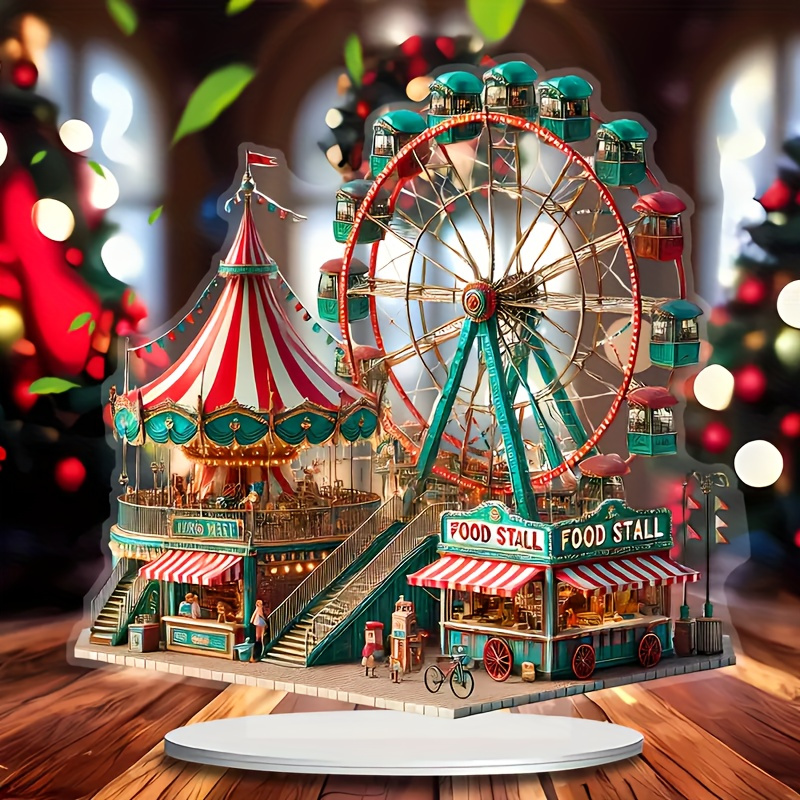 

[1pc Wheel ] 1pc Style Double-sided Acrylic Christmas Wheel And Decor - 2d Holiday Ornament For Home, Office, Bedroom, Cafe - Gift With Stand, No Text, Non-electric