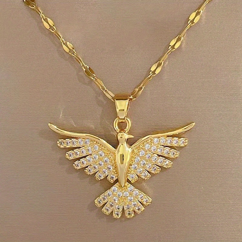 E-shop Modische Phönix-Edelstahlkette mit synthetischem Zirkonia eingelegtem Kupfer-Persönlichkeits-Anhänger, Edelstahlkette für Damen, vielseitiger