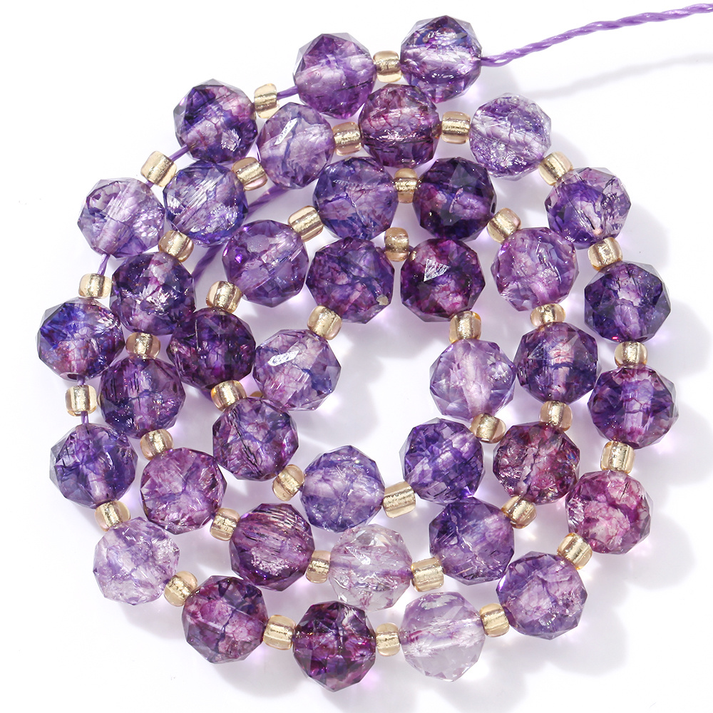 TEMU 35-39 pezzi LOMUINE Perline di Quarzo Viola Naturale con di e Fuoco d' di Adatte per Creazione di Gioielli Fai da Te, Perline da 8mm per
