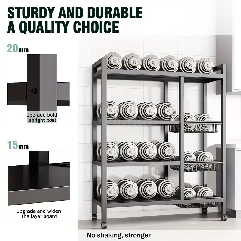 adjustable four tier heavy duty metal storage rack with three wire baskets and wheels a freestanding kitchen storage unit featuring upper and lower shelves designed to   suitable for pantries bathrooms standing shelf 6