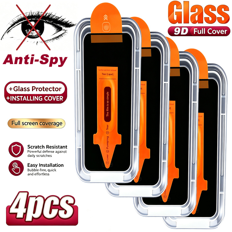 TEMU 4 Pack For For Galaxya53 5g/a54 5g/a55/a56/a57 5g Privacy Tempered Glass Screen Protector, Anti Fingerprint , 1 Click Installation, 9h Hardness