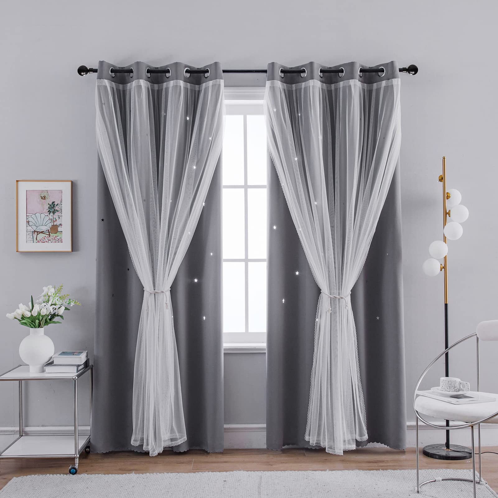 Pattern Blackout Curtains Thermal Insulated Double Layer