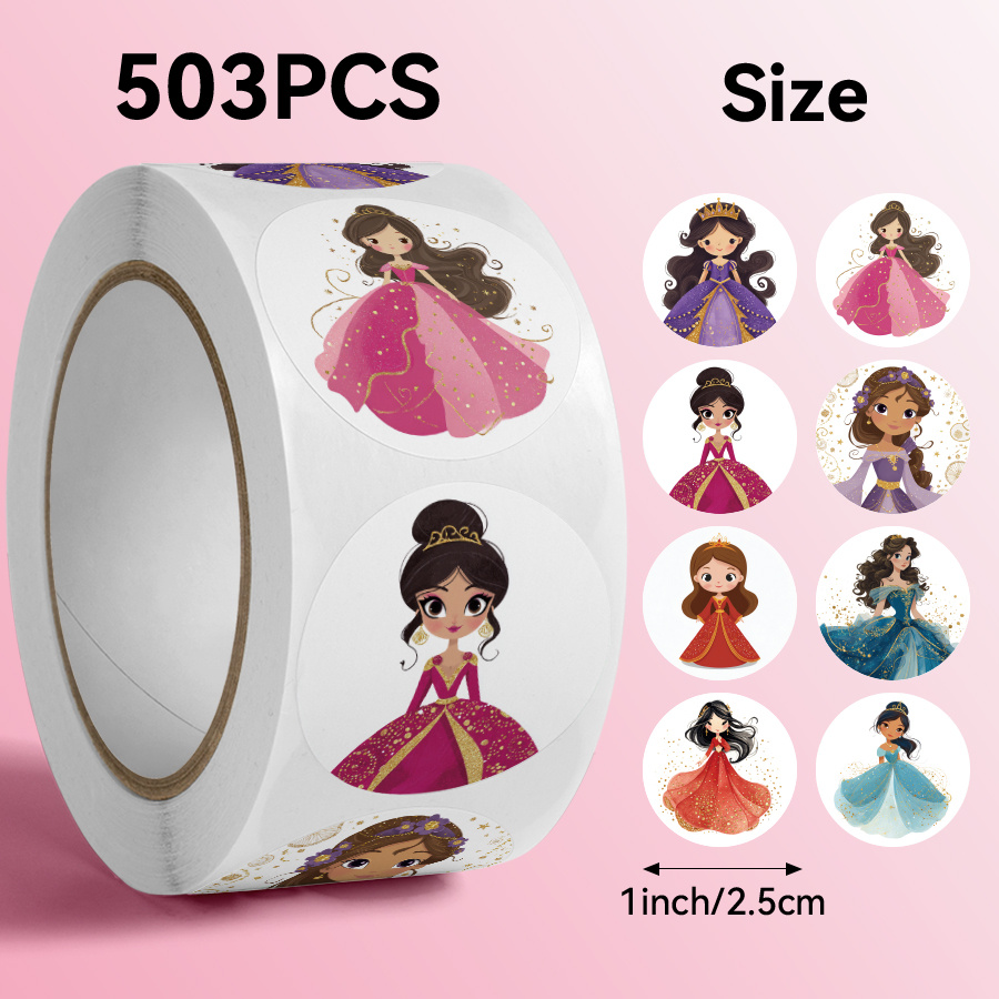 TEMU 503 piezas/rollo, Stickers redondos de princesa, Imagen de princesa en vestidos, Adecuado para combinación y cambio libres, Aplicable a tablets,