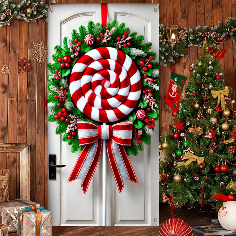 

2d Door Banner 2d Door Cover Holiday Garland Door Set-polyester Fiber, No Electricity, Suitable For Holiday And New Year Decoration, 70.87 X35.43 Inches Holiday Decoration, Christmas Decoration