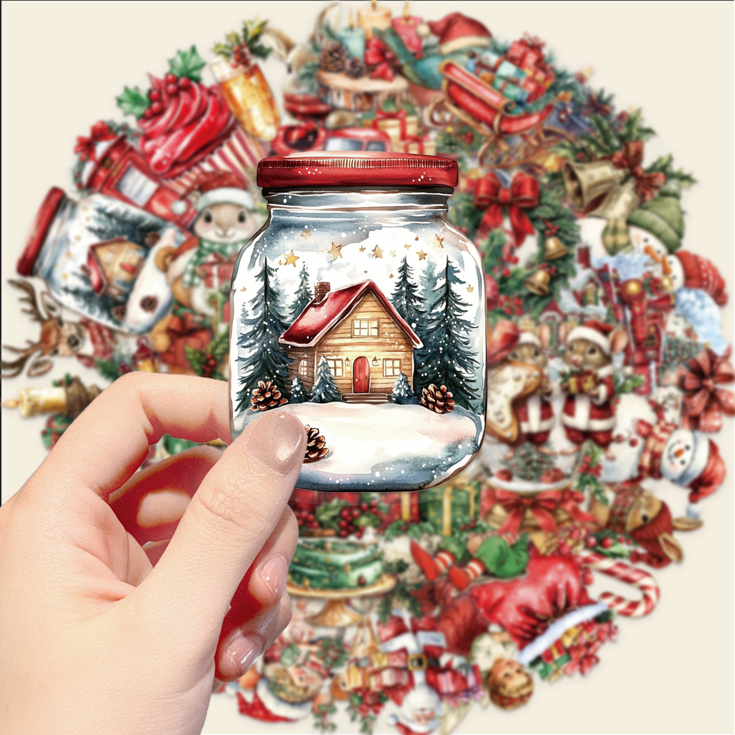 TEMU 50pcs Transparent Sticker Pack Retro Christmas Suitable For Plastic Glass Metal Irregular Shaped Phone Cases, Notebooks, Water Bottles,