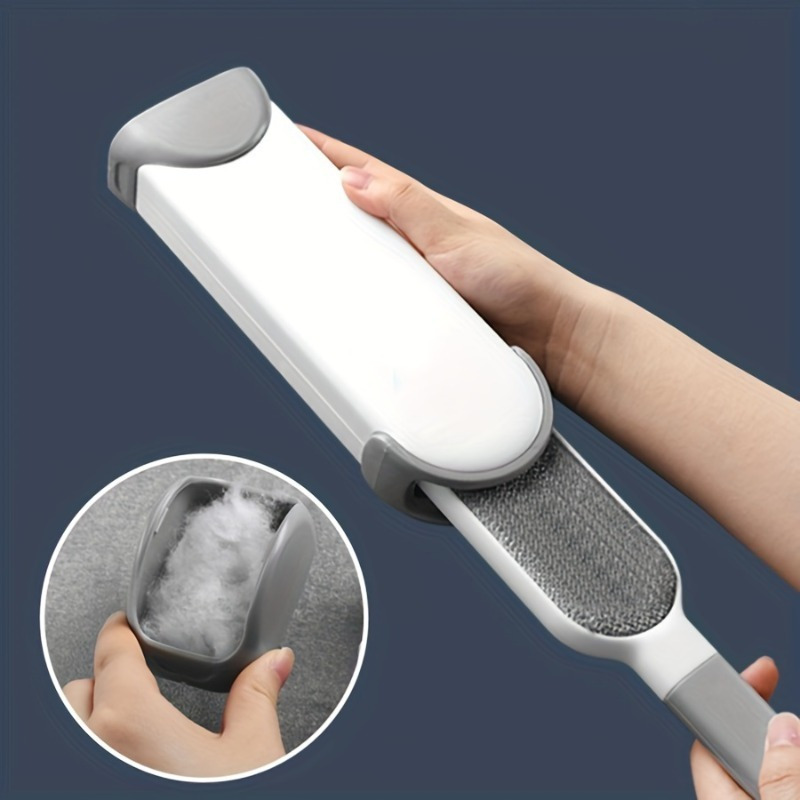 Double-Sided Dust Brush with Storage Box Extended Design, Pet Hair Remover Brush Remover, Hair Removal Brush, Manual Static Electricity Cleaning Tool, Reusable, Suitable for Cats, Clothes, Sofas, Bedding, Furniture and Carpets
