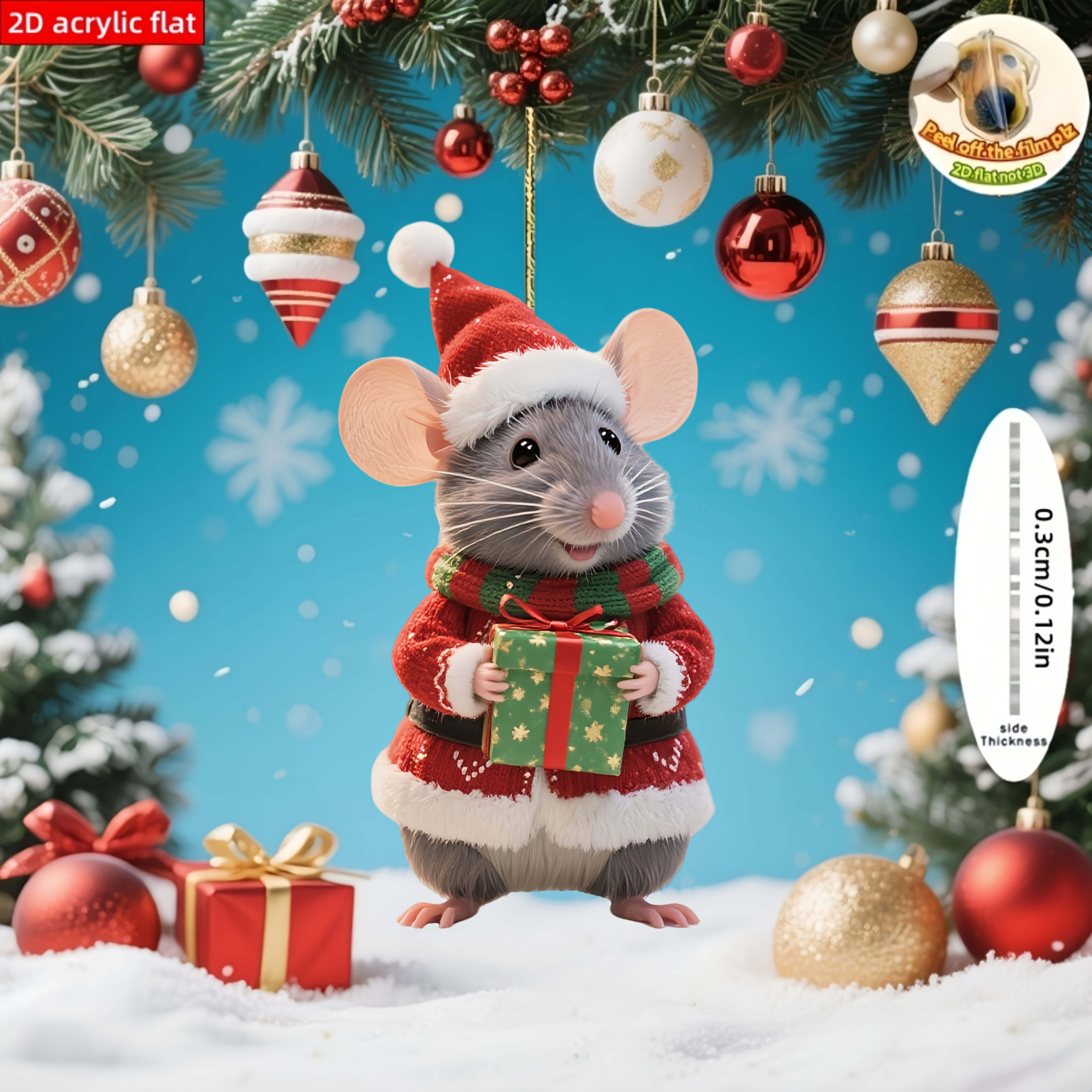 TEMU 2D Flach, 1 Stück Niedliche Maus Hängeornament mit Santa-Hut Geschenk, Geeignet für Innen-/Außenbäume, Fenster, Partys - Kein benötigt, Einfach