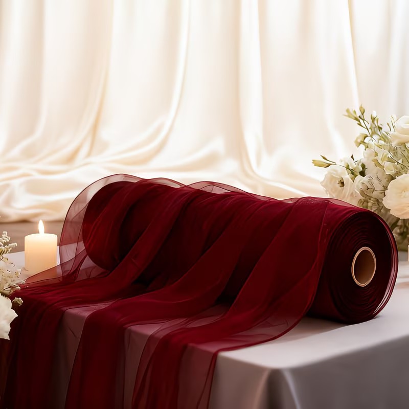 TEMU Ultra-long 2007 Inches Low-luxury Burgundy Tulle Drape, Ideal For Birthday And Anniversary Parties, Combining Exquisite And Elegant Appearance