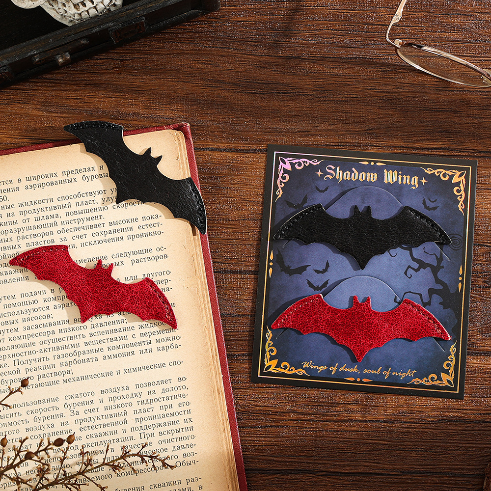TEMU 2pcs Faux Leather Book Corner Bookmarks Bat Shape Page Markers Durable Corner Protectors For Books Notebooks Readers Students Teachers, Colorful