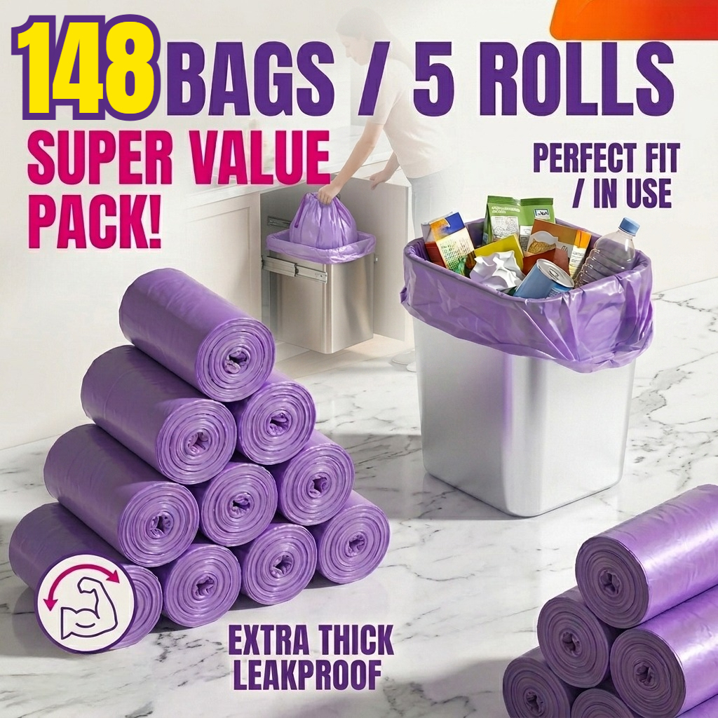 5 rolls of 148pcs thickened trash bags sturdy and durable good tensile strength high toughness material suitable for bathroom toilet home kitchen office and outdoor cleaning flat   trash bags thanksgiving gift christmas gift