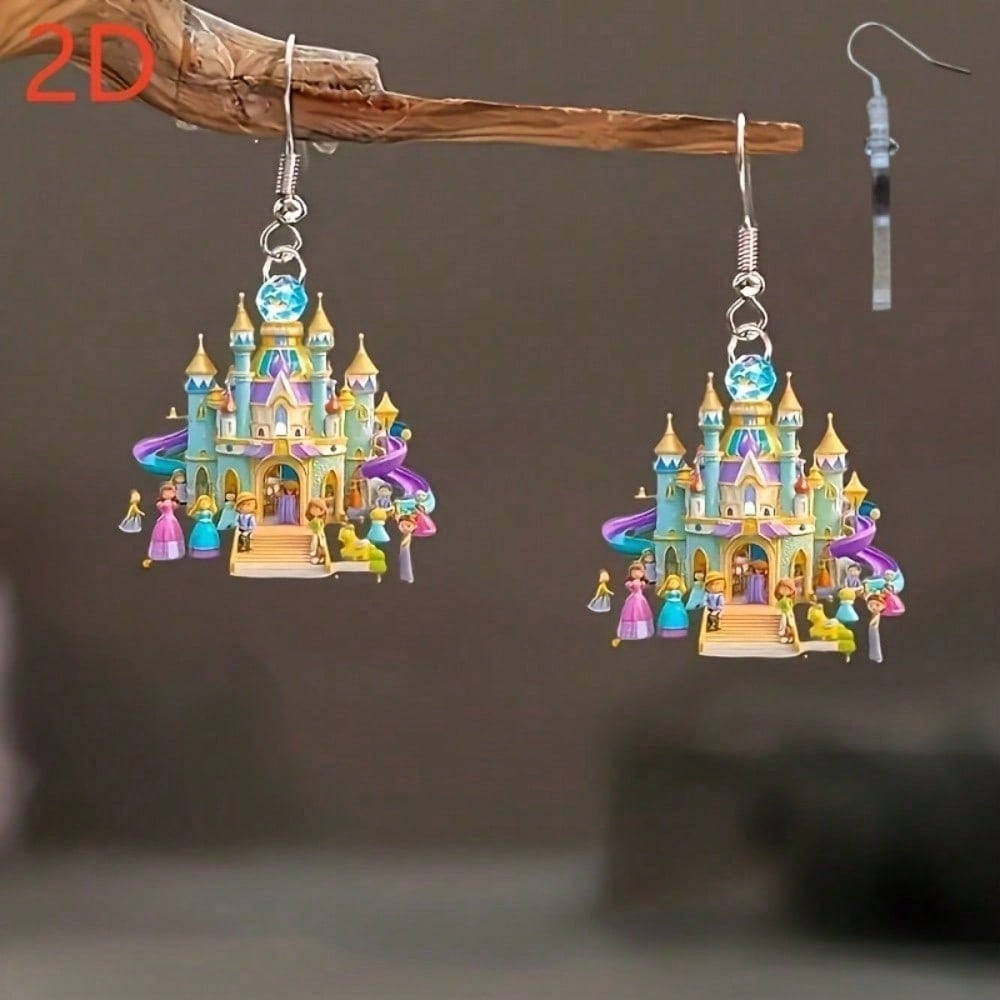 TEMU 2d Flat, 2d Valentine's , Cute, Romantic, Luxurious, Fun Exquisite, Elegant, Cute, Colorful Castle Acrylic Lightweight And Durable Pendant