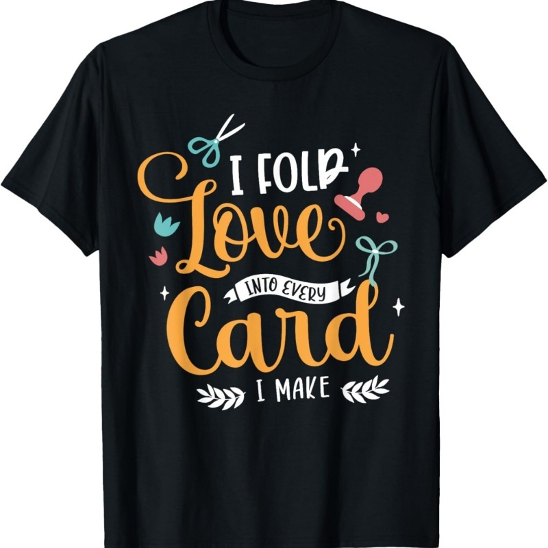 

Love-inspired ' Love Into Card' Men's Cotton T-shirt - Humorous Graphic, Short Sleeve, Crew Neck, Black