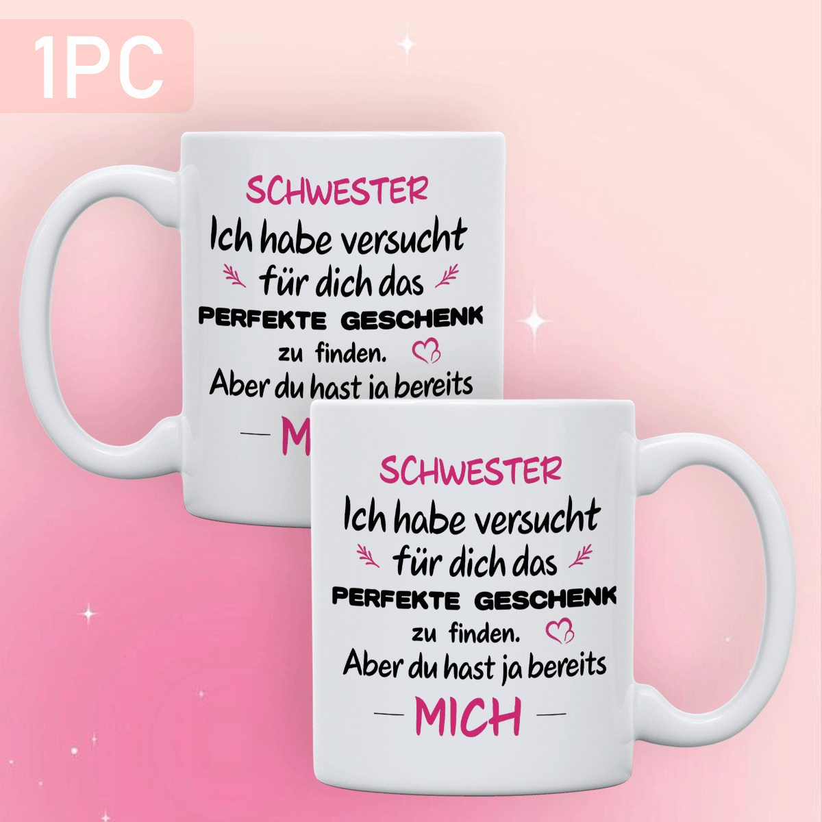 Image of Presents For A Sister, Birthday Gifts, Family Appreciation Gifts, Adorable Home Decor With 'sister, I To Find For You' - German Quote, 1pc Ceramic Mug For Coffee Or Water