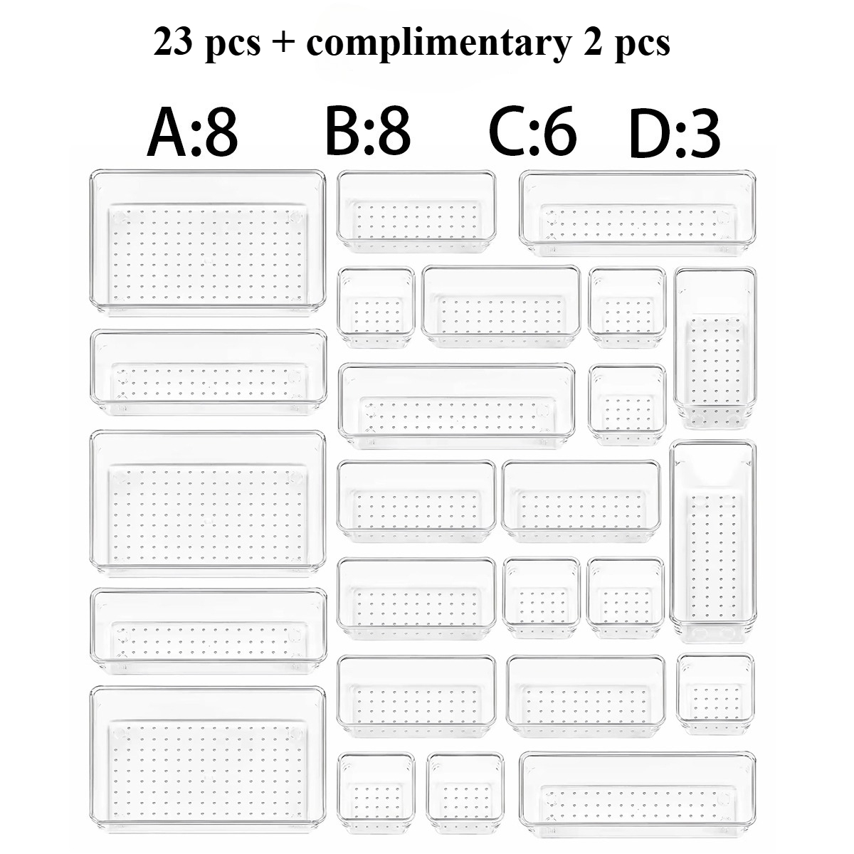 TEMU 23/42 +2-pcs" Are Used For Storage And Organization Of Desks And Drawers, Office Drawer Organizers, Desk Storage Boxes, Transparent Plastic