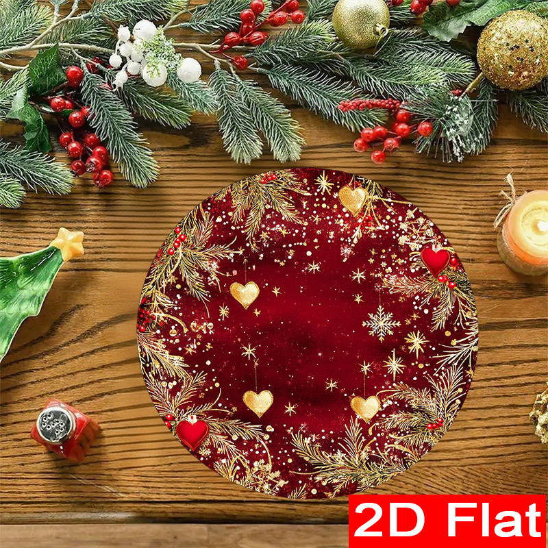 Image of Of 8 Christmas-themed Placemats Featuring Floral Garlands, Poinsettias, And Designs, Each Measuring 15 Inches In Diameter. From Polyester, Are Ideal For Festive Table Settings, Parties, And Home Decor