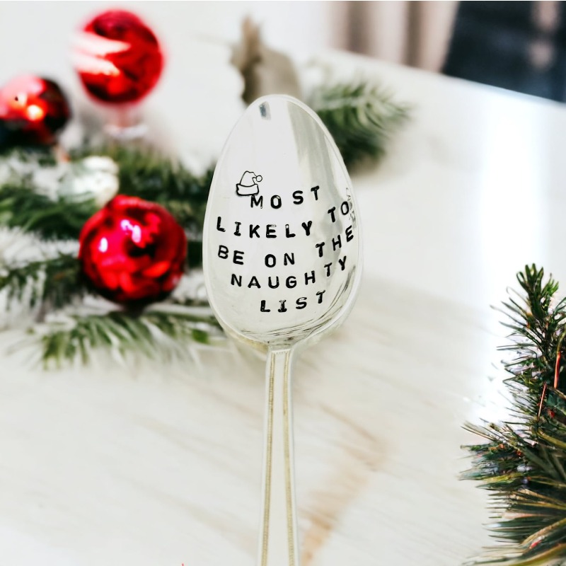 TEMU 1pc Naughty List Spoon - Stainless Christmas Stocking Stuffer Gift Suitable & Dining, 201 Spoon For Fillers, Themed Treats, - Holiday Tableware