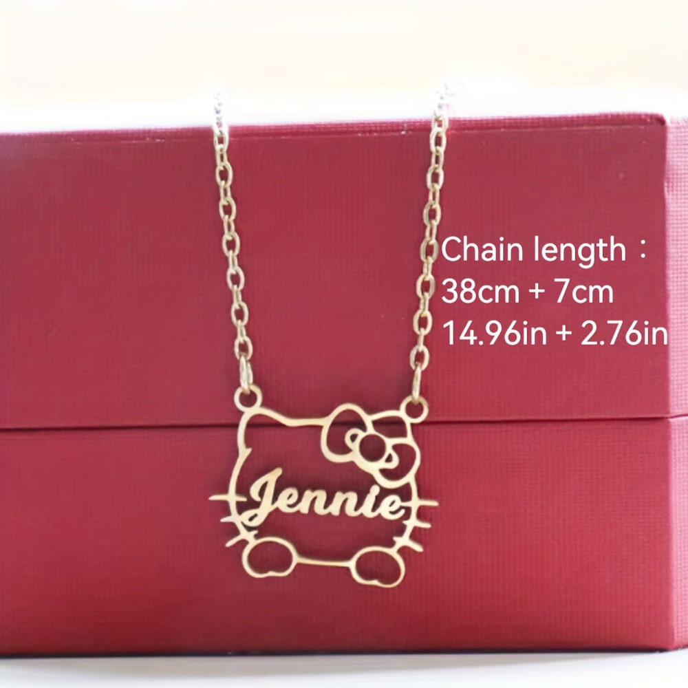 

1pc Cat Pendant Necklace, 18k Gold Steel, Unisex For And