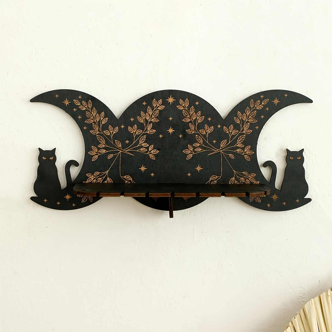 TEMU 1pc 2d Flat Wooden Moon Cat Shelf, Easy And Exquisite Design, Stable And Durable, Suitable For Living Room And Bedroom Floating Shelf, For
