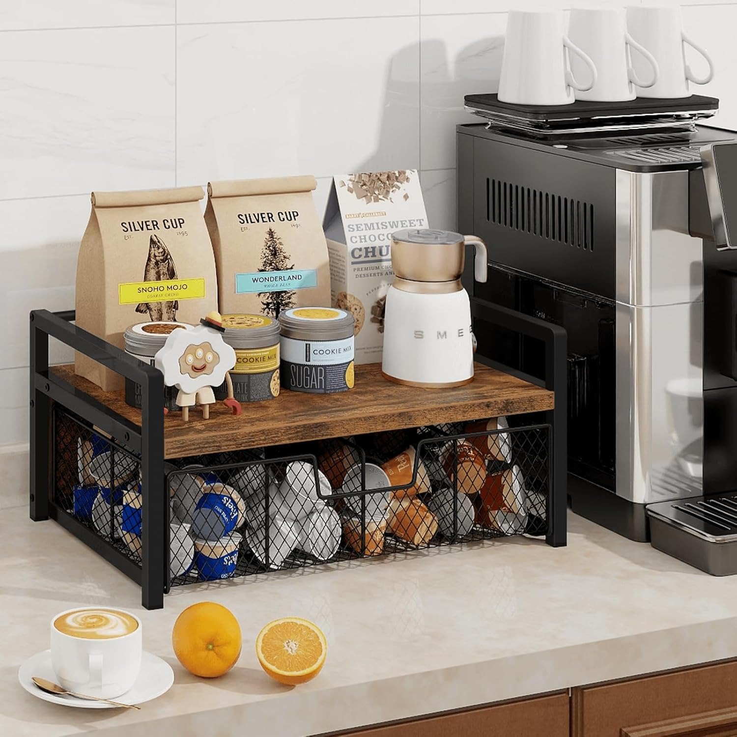 Tea Bag Organizer, Wood Tea Organizers And Storage Chest, Holder With Storage Drawer, Chest Display Container Box For Countertop Kitchen